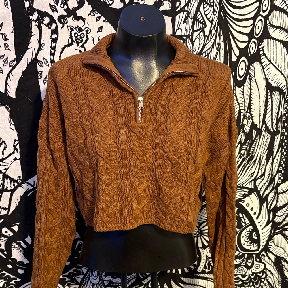 Cozy Brown Cable Knit Turtleneck Sweater